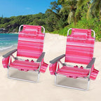 Goplus Beach Chair, Folding Backpack Beach Chairs for Adults with 5 Positions, Head Pillow, Cooler Bag, Towel Bar, Cup Holders, Sunbath Sling Tanning Lounge, Foldable Layout Camping Chairs