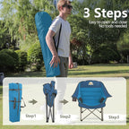 Oversized XL Padded Camping Chair Set of 2 Wide Heavy Duty Lawn Chairs Support 450 LBS Portable Folding Gaint Plus Camp Chair for Outdoor Outside Sports Baseball Soccer-Blue