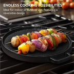 Navaris Reversible Cast Iron Grill/Griddle - 12"(30cm) Pre-Seasoned with Handles, Flat & Ribbed Griddle Plate, Perfect for Stove, Grill, Oven, Campfire, Outdoor Cooking, Heavy-Duty