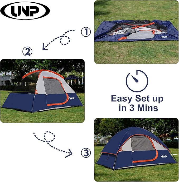 Camping Tent 2-4 Person, Waterproof Windproof Tent with Rainfly Easy Set up-Portable Dome Tents for Camping…