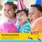 Glad for Kids 8.5 Inch Round Paper Plates, Cute Sharks Design, Heavy Duty Cut-Resistant and Soak-Proof Disposable Plates, Microwavable Kids Tableware for Meals, Parties, Snacks, 20 Count
