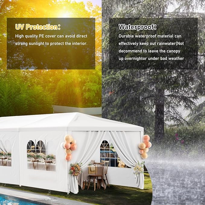 Outdoor Party Tent 10x30 Wedding White Tents for Parties, Heavy Duty Canopy Event Gazebo Shelter with 8 Removable Sidewalls Waterproof Party Wedding BBQ Events