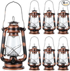 Hortsun 6 Pcs 12 Inch Vintage LED Hurricane Lantern Warm LEDs and Dimmer Switch Battery Operated Farmers Hanging Lantern for Indoor Outdoor Camping Usage Decor