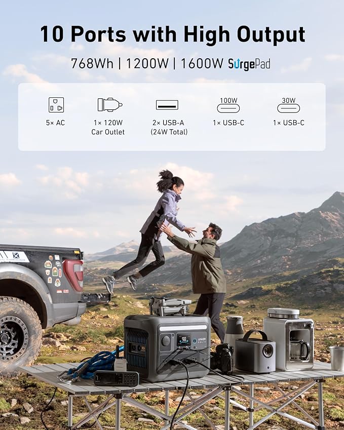 Anker SOLIX C800 Portable Power Station with 100W Solar Panel, 1200W (Peak 1600W) Solar Generator, Full Charge in 58 Min, 768Wh LiFePO4 Battery for Outdoor Camping, RVs, Road Trip, and Power Outages