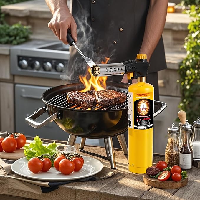 BLAZEAL Propane Torch Kit with 1x MAPP Gas,4-Flame Blow Torch Head with Propane Tank Base for MAP Gas,Work in All Angle,Trigger Start Torch Gun for Welding Brazing Soldering Grill Camping Cooking Food
