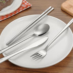 Travel cutlery set, 18/8 stainless steel cutlery, Reusable utensils set with case, Portable Silverware Lunch Box for Camping and Office-Stainless steel