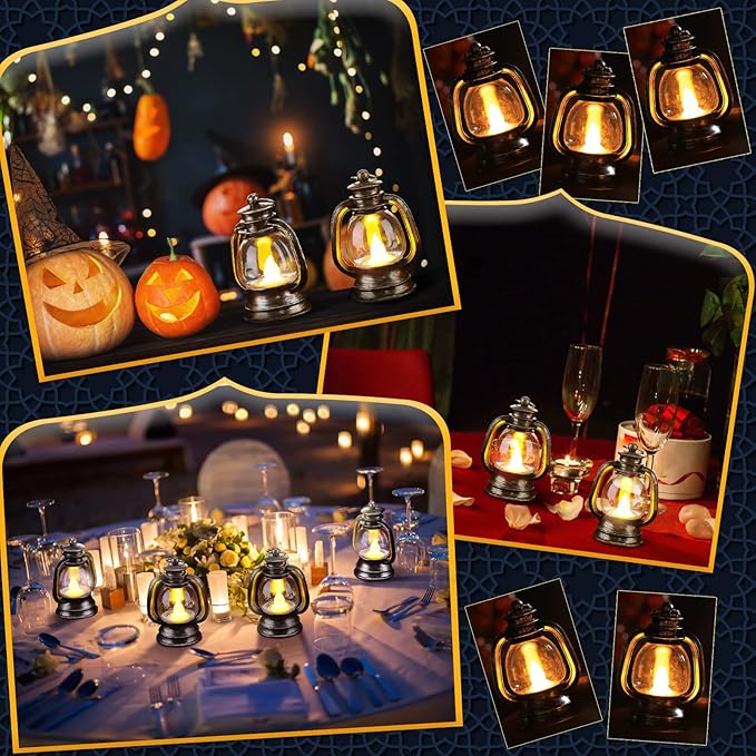 Ferraycle 12 Pcs Mini Lantern Decor 4 Inch Western Lantern Table Centerpiece Small Vintage Camping Hanging Lamp Ornaments Bulk for Cowboy Cowgirl Wedding Halloween Christmas (4 Inch,Silver)