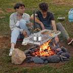 Skyflame Folding Campfire Grill Grate, Stainless Steel Swivel Camping Grill Grate and Griddle with Carrying Bag, Portable Outdoor Cooking Equipment for Open Flame Fire Pit, Backpacking, Camping