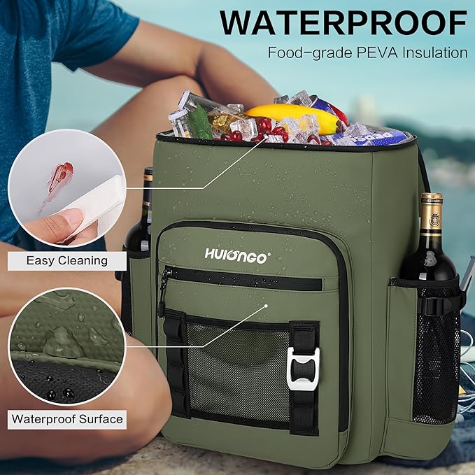 Large 52cans Waterproof Insulated Cooler Backpack for Men & Women, Leak Proof Backpack Cooler, Soft, 8Gal