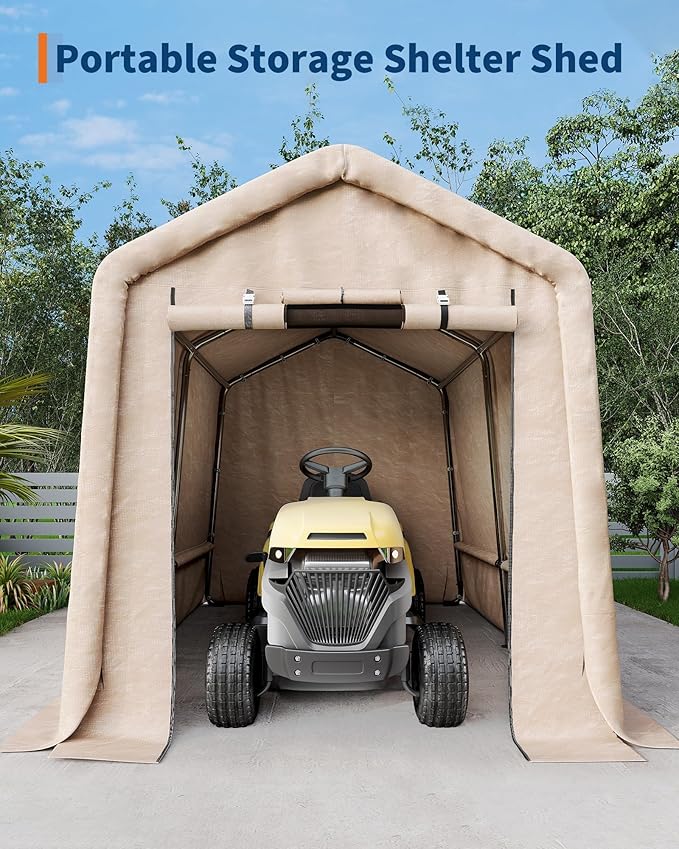 Outdoor Storage Building, 6x6 Heavy Duty Canopy Tent for Motorcycle, Waterproof Outdoor Canopy with Roll-Up Door, Portable Shed Storage Shelter for Firewood and Garden Tools, 6' x 6' - Gray