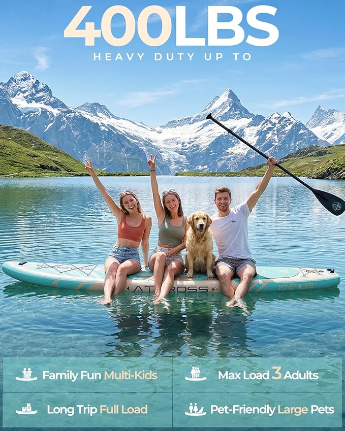 10'6''x33''Inflatable Stand Up Paddle Board, 400lbs Extra Wide Stand Up Paddleboard with Kayak Seat, Anti-Slip EVA Deck Premium SUP Accessories Kit, Non-Slip Stable Deck Boat for Yoga Fishing Surf