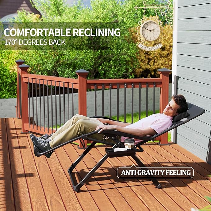 UDPATIO Zero Gravity Chair Oversized Outdoor Anti Gravity Chairs Patio Lounge Folding Adjustable Chair with Cup Holder, Foot Pad & Padded Headrest, Supports 500lbs (1, Red, 33in)