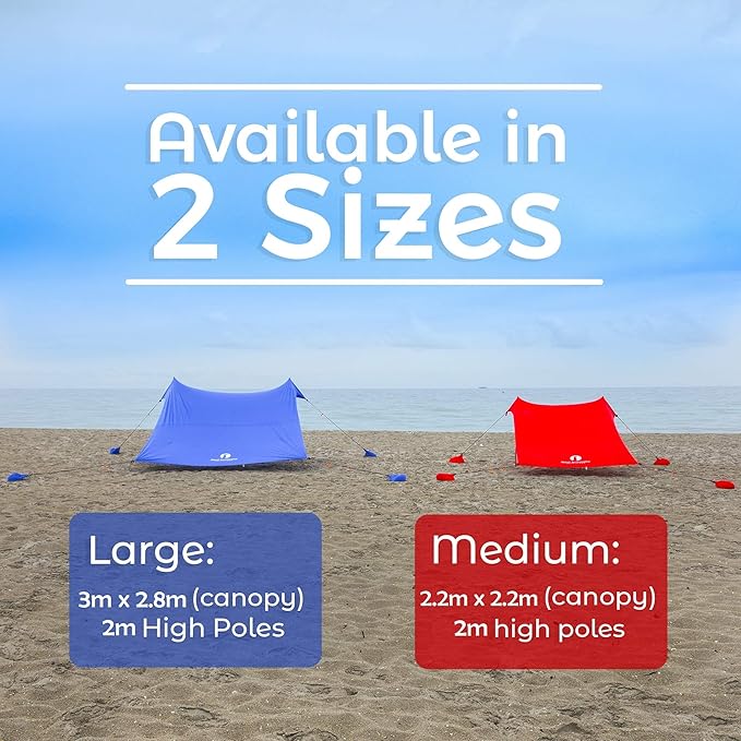 Red Suricata Family Beach Tent & Canopy, UPF50 Sun Shade, 4 Aluminum Poles, Sand Shovel, Large Portable Sun Shelter (Large, Orange)