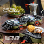 Naturehike 2 Burner Folding Camping Stove, Portable Propane Gas Stove with Carry Bag, 16000 BTU High-Performance Camp Stove with ETL Certification, Adjustable Burners & Piezo Ignition