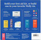 Welly First Aid Kit Refill Carton | Includes Individual Bandages, Cleansing Wipes, Antibiotic Packets, Burn Gel, Hydrocortisone Cream, and Bug Bite Relief Patches | 100 ct