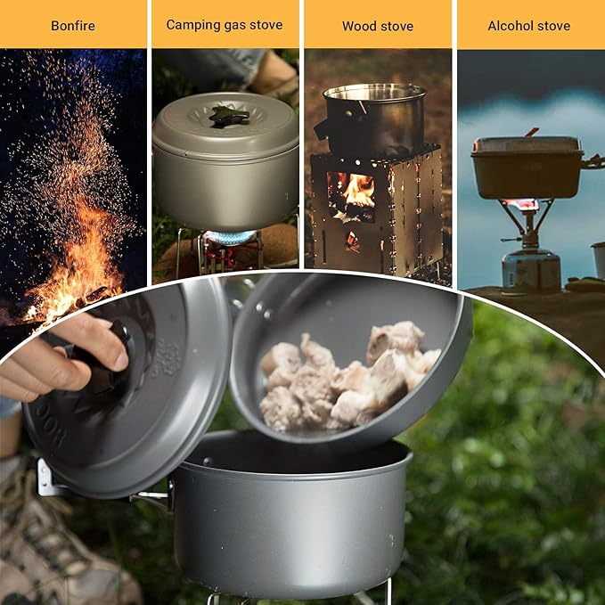 Bulin 24/13/11/8PCS Camping Cookware pots and Pans Backpacking Cooking Set Lightweight Cookware Mess kit Outdoor Cook Gear for Family Hiking Picnic