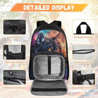 Galaxy Backpack for Men Wolf Bookbag with Lunch Bag Insulated Lightweight Polyester School Bag for Outdoor Camping Travel Casual Book Bag Daypack