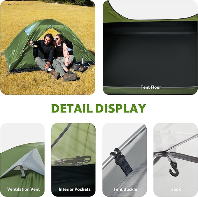 Naturehike Bleik 2-3 Person Camping Tent, Waterproof Double Layer Lightweight Backpacking Tents for Camping