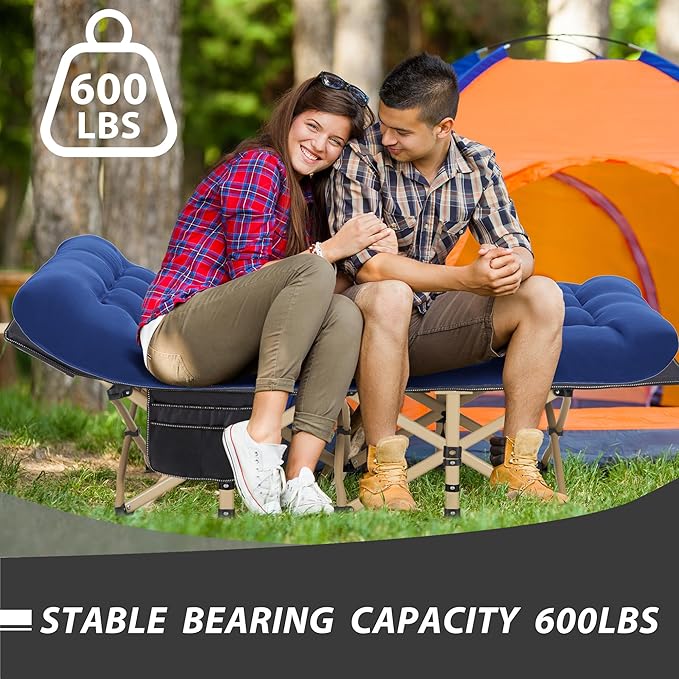 Folding Camping Cot for Sleeping, Portable Cots for Adults, Heavy Duty Cot Bed 550LBS(Max Load), Extra Wider Cots with Large Pocket for Outdoor, Office, Beach