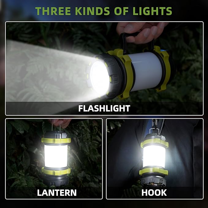 Camping Lantern Rechargeable, Alpswolf Led Lantern Camping Flashlight with 4000 Capacity, 6 Modes, IPX4 Waterproof, Portable Rechargeable Lanterns for Power Outage, Hiking Hurricane Outdoor