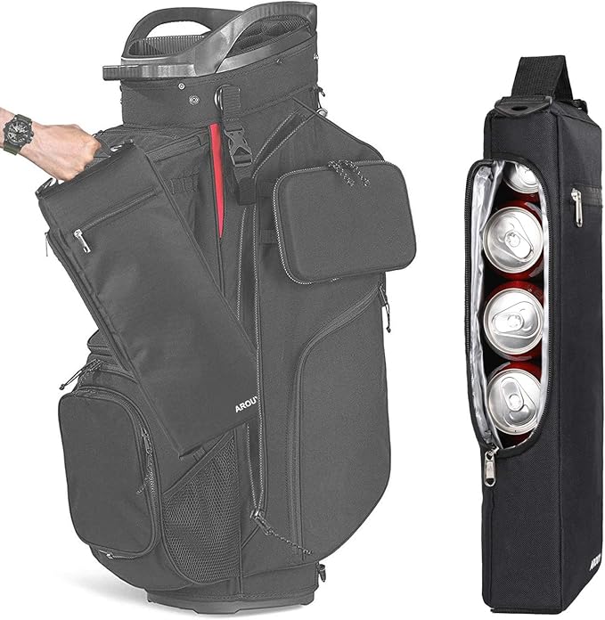 AROUY Golf Cooler Bag - Accessories for Men, Small Soft Insulated Beer Cooler Holds 6 Pack of Cans or Two Wine Bottles, Sports Bag