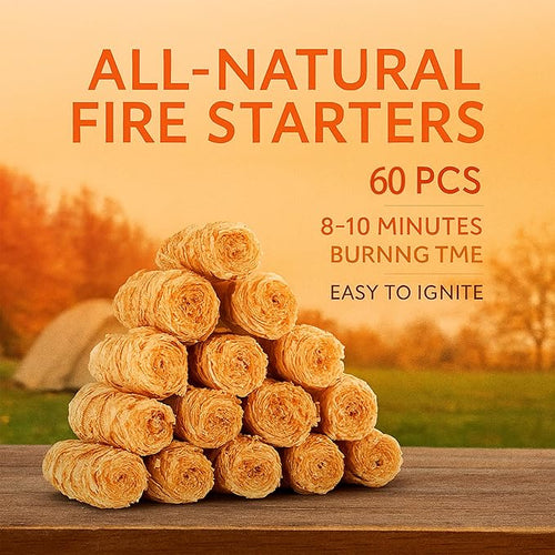 60 pcs Fire Starter – Natural Fire Starters for Campfires, BBQ, Fireplace. Pizza Oven - Weather-Resistant, Waterproof, Quick Ignite, Charcoal Odorless Starter for Grill