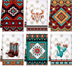 Boyiee Set of 6 Southwestern Kitchen Towels Boho Aztec Theme Dishtowel Native American Hand Tea Towels 24 x 16 Inches for Absorbent Kitchen Decor with Hanging Loop for Room Home Housewarming Gift