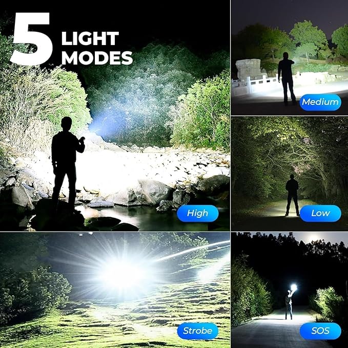 Flashlight Rechargeable LED High Lumens - 99,000 Lm Powerful Handheld Flash Light with 5 Modes, Bright Waterproof Torch for Camping Home (3 Packs)