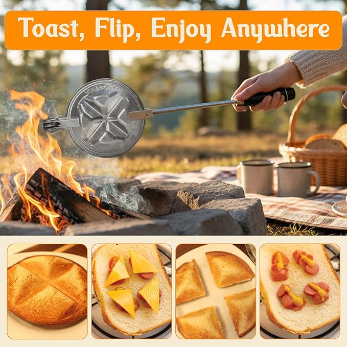 Tid Bit Handheld Sandwich Maker, Portable Sandwich Grill & Panini Press, Cast Aluminum Pie Iron, Retro 1945 Stovetop & Campfire Toaster for Hot Sandwiches, Pies, Paninis, RV & Camping
