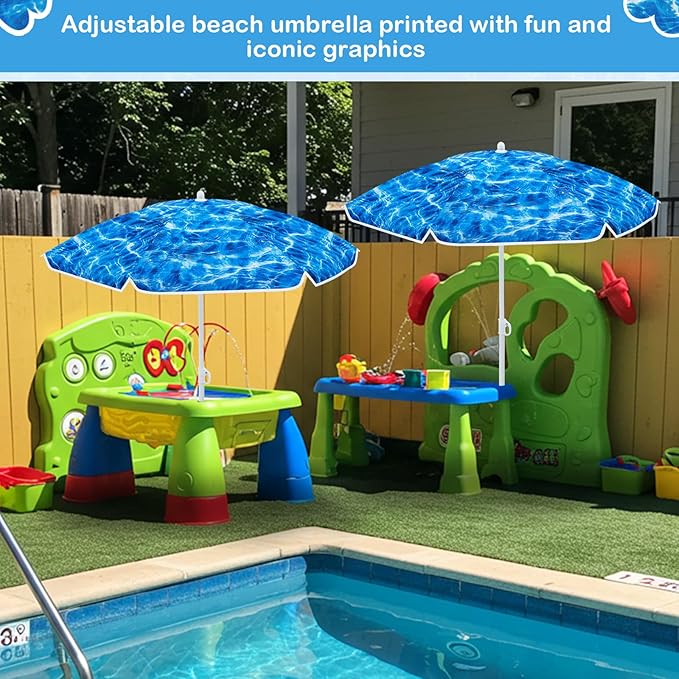 Sweetude Water Table Umbrella (Table Not Included), Kids Seaside Beach Umbrella Picnic Canopy for Summer Toddlers Sand Beach Camping Garden Outdoor Pool Shade Party Supply(Ocean Wave Theme)