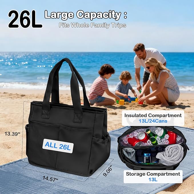 Odoland Soft Cooler Bag, Collapsible Leakproof Insulated Cooler Bag with Multi-Pocket Design, Portable Soft Side Cooler Backpack for Beach, Picnic, Camping, Travel and Daily Use for Women