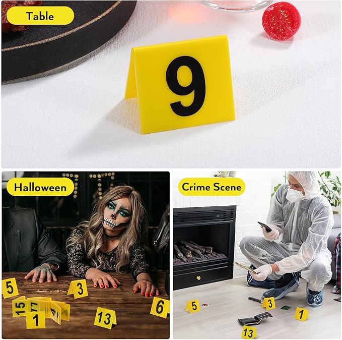 NOLITOY 15 Pcs Evidence Markers Detective Scene Markers Decorations Number Id Tents for Game Theme Halloween Party Supplies, Yellow, Restaurant 1-15 Signs Accessories