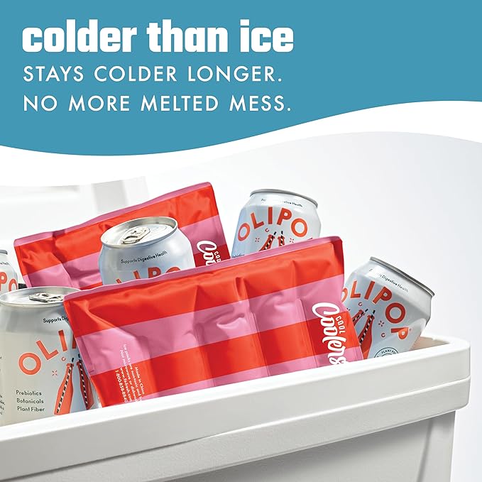 Cool Coolers Reusable XL Soft Ice Packs for Coolers, Long-Lasting Lunch Box Ice Pack, High Performance Quick Freeze, 2Pk, Pink & Orange Stripe