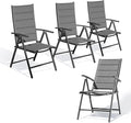 PURPLE LEAF Patio Folding Chairs 4 Pack Outdoor Aluminum Metal Dining Chairs with Padded Seats and Adjustable Backrest Heavy Duty Camping Chairs for Outside, Grey