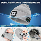 VIBELITE Bluetooth Beanie Hat with Light, Gifts for Men, USB Rechargeable LED Headlamp with Wireless Headphones, Birthday Gifts for Men, Dad, Him, Teen Boys, Husband, Women, Boyfriend, Grey