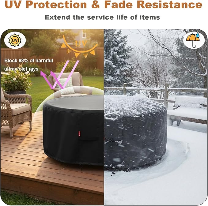 SheeChung Fire Pit Cover Round 32"Dx16"H,Fits 28",30",32" Fire Pit,Waterproof Heavy Duty 600D Polyester Fire Bowl Cover,Outdoor Gas Table firepit Cover Weather Resistant