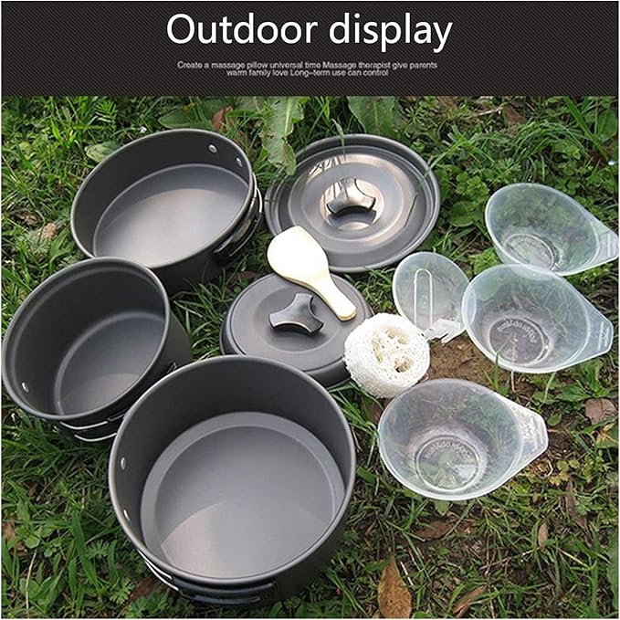 Camping Cookware Camping Pot Outdoor Cooking Set Mountaineering Backpacking Tableware Kit for Travel Hiking Picnic Black Picnic Utensils