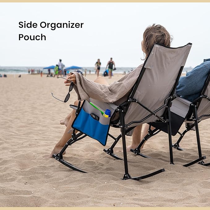 ARROWHEAD OUTDOOR 2-Pack Foldable Rocking Camp Chair with Large Cup Holder, Side Pocket, Space-Saving Folding, Enhanced Swinging Rocker for Camping, Fishing, Patio