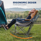 Oversized Rocking Camping Chair for Adults - 400lbs Capacity Padded Camp Chair with Cup Holder, Portable Foldable Outdoor Rocker Chair for Camping, Backyard, Patio (Blue & Gray)