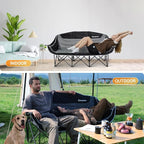 KingCamp 3 Person Camping Chair, Oversized 660lbs Heavy Duty Loveseat for Adults Portable Folding XL 2 Person Couch Padded Comfortable Three Seat with Cup Holder for Outdoor Lawn, Khaki/Coffee