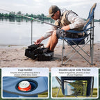 Oversized Camping Chair Heavy Duty- Portable Folding Chair, Cup Holder & Waterproof Phone Case for Adults, Beach, Hiking, Backyard (Blue & Brown, 2 PCS-21)
