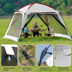 12x12 Ft Screen House Tent - Instant Pop Up Mesh Canopy Shelter with Waterproof & Sunshade Roof, Easy Setup for Camping, Backyard, Beach, Picnic, Red White