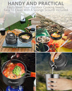 HOMGEN Portable Camping Cookware Set-Lightweight Aluminum Camp Pots and Pans Kit-Comes with Non-Stick Pots/A Frying Pan etc-Complete Camping Mess Kit for Camping/Hiking/Fishing & Other Outdoor Trip