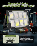 120W Solar Rechargeable Work Light, Portable Flood Light with Stand, 144 LED 10000LM Led Work Light with 4 Modes, IP66 Waterproof Outdoor Working Light for Emergency Repair Mechanic Camping