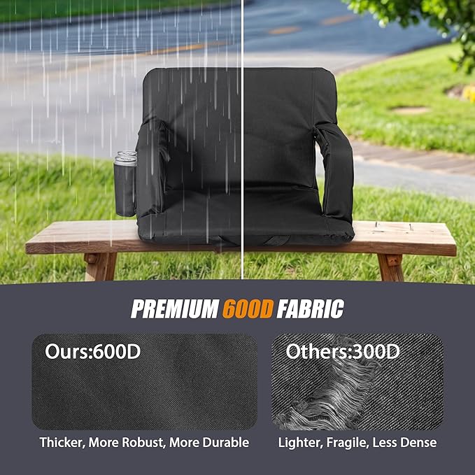 Wide Stadium Seat for Bleachers with Back Support -2 Pack Reclining Adults Camping Stadium Chair Extra Thick Cushion Bleacher Seats Waterproof Black