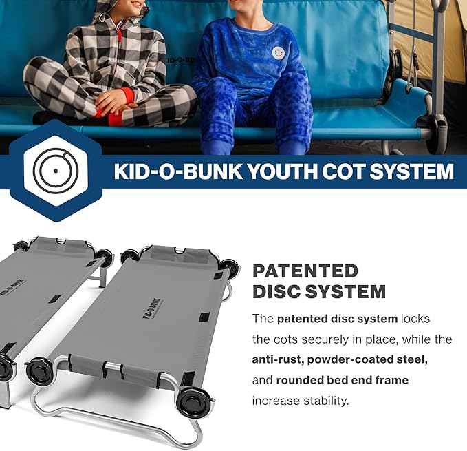 Disc-O-Bed Youth Double Cot Kid-O-Bunk, Modular for Bunk Beds, Dual Cots, or Bench with 2 Carry Bags for Portable Transport