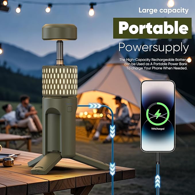 Camping Light Telescopic, IPX54 Waterproof, Collapsible, Adjustable Camping Lantern for Emergency, Hiking, Camping Essentials, Telescopic Flashlight (Military Green)
