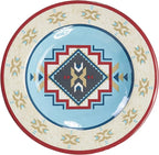 Paseo Road Spirit Valley 14 Piece Melamine Plastic Dinnerware Set with Plates, Bowls and Serving Platter, Southwestern Rustic Cabin Lodge Aztec Style