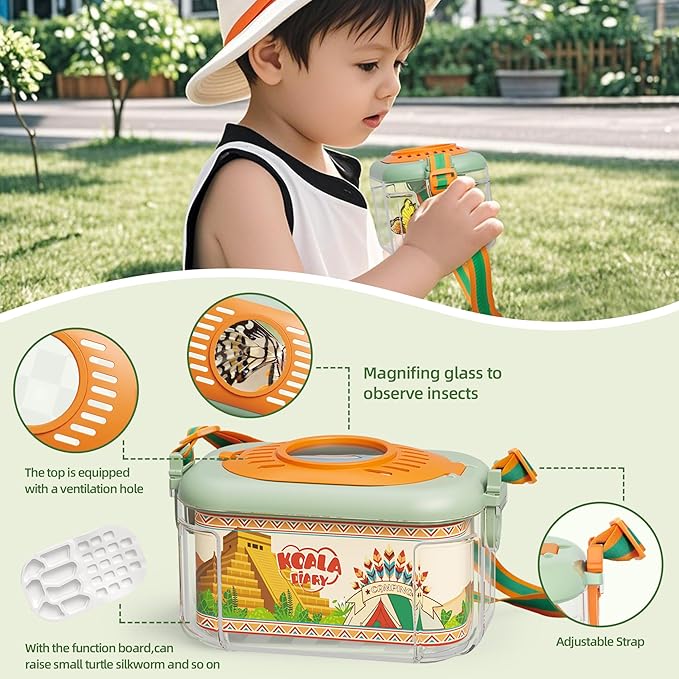 Bug Catcher for Kids Explorer Bug Catching Kit,Magnifying Glass, Tweezers, Whistle & Compass, Learning Guide, Insect Habitat, Outdoor Toys(3 Year +) (Kids Bug Catcher Set)