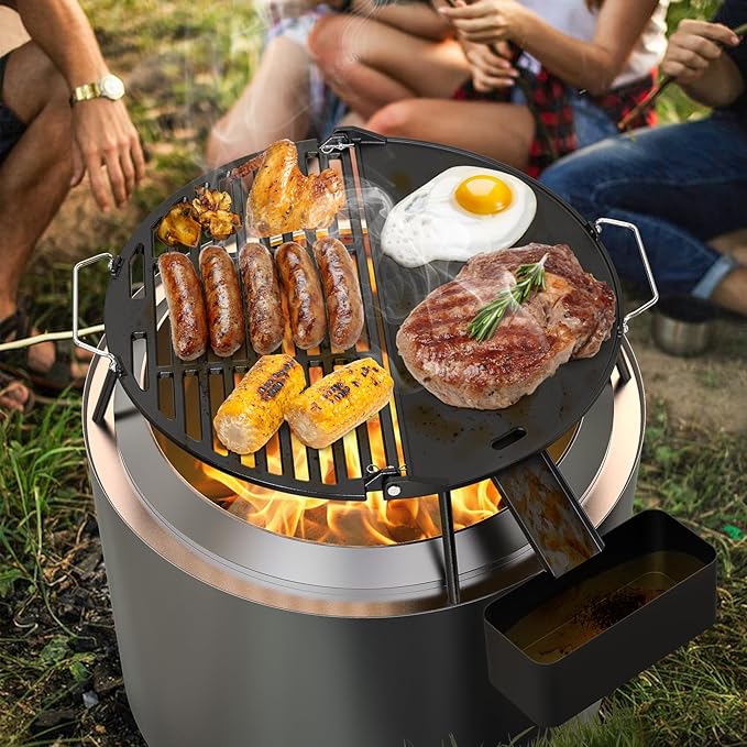 Onlyfire Cast Iron Griddle for Solo Stove Bonfire 19.5" Fire Pit, Foldable Cooking Grates Griddle Combo for Backyard and Outdoor Campfire BBQ